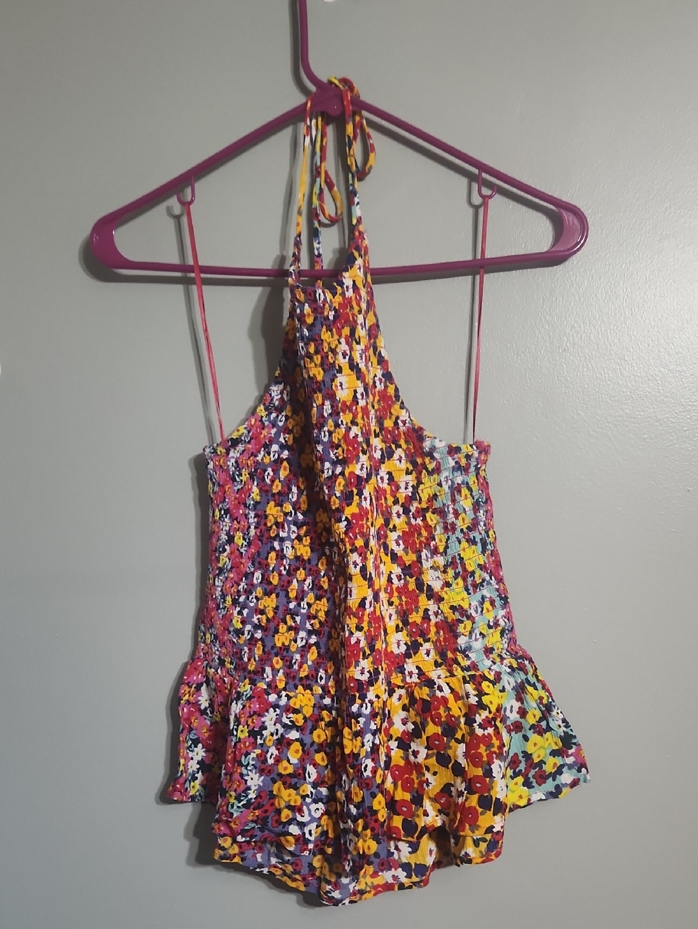 Patrons of Peace Floral Halter Tank Top in Yellow, Pink, Red